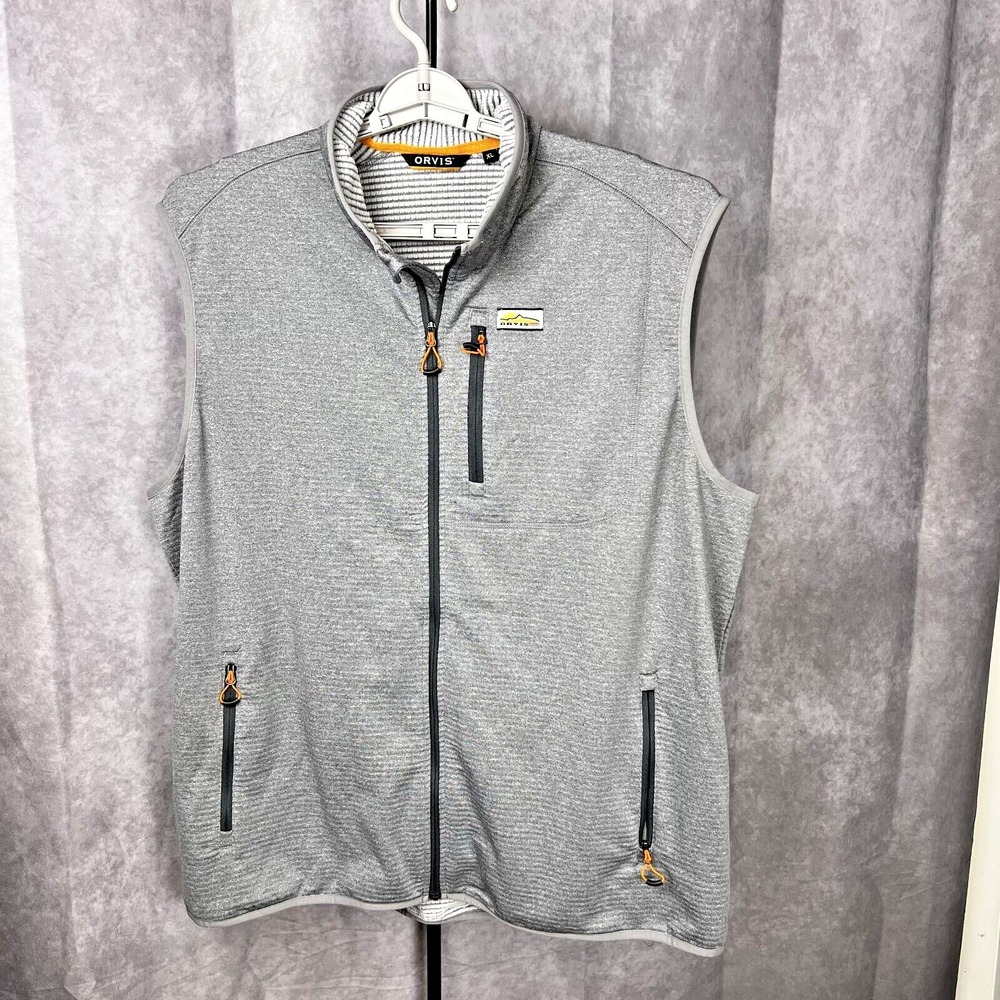 Orvis Thermal Vest Heather Gray Zip Up Mock Neck Zip Pockets Large